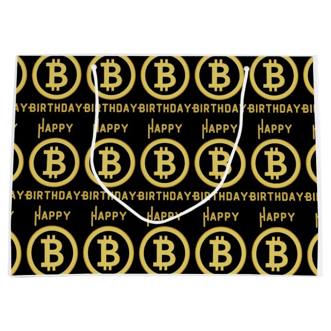 Joyeux Anniversaire Sac Cadeau Grand Bitcoin Or (Devant)