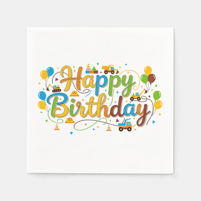 Joyeux Anniversaire Serviettes en papier Engins de (Devant)