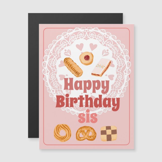 Joyeux Anniversaire sis aimant cookies danois (Devant / Derrière)