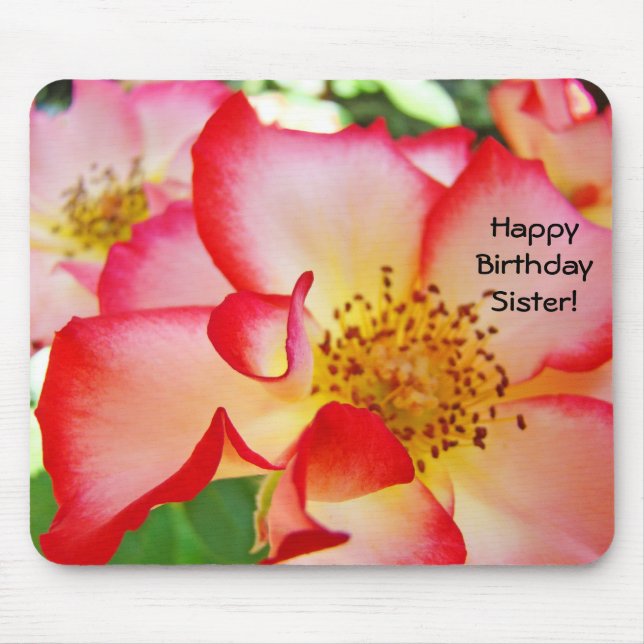Joyeux Anniversaire Sœur ! tapis de souris Fleurs  (Devant)