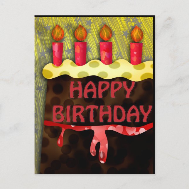 Joyeux Anniversaire sur Gâteau Rouge | Carte de Vœ (Devant)