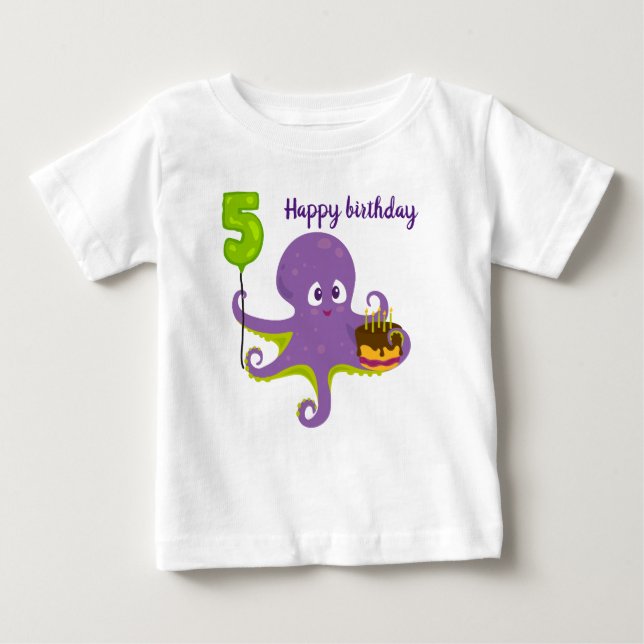 Joyeux anniversaire t-shirt 5 ans pieuvre  (Devant)