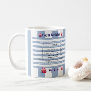 Joyeux Anniversaire Tasse Rayée Bleue et Blanche