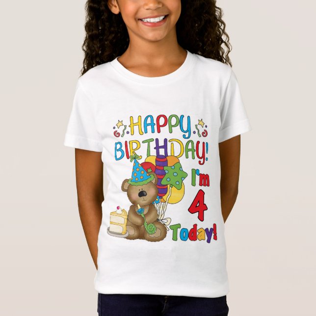 Joyeux anniversaire Teddy Bear 4th T-shirts et cad (Devant)
