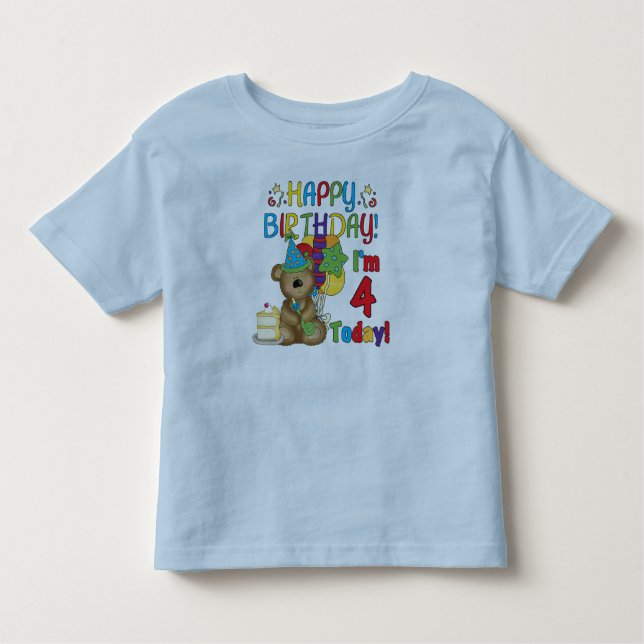 Joyeux anniversaire Teddy Bear 4th T-shirts et cad (Devant)