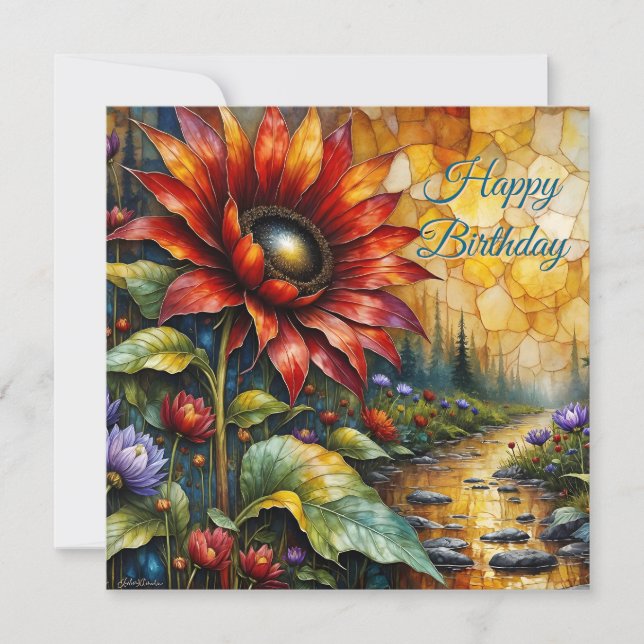 Joyeux Anniversaire Tournesol Rouge dans la vallée (Devant)