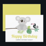 Joyeux Anniversaire Tropical Koala Mignon et Touca<br><div class="desc">Envoyez vos vœux d'anniversaire avec cette carte d'anniversaire tropicale. Elle présente des illustrations de koala mignon et de toucan avec des feuilles de monstera et d'autres feuilles tropicales. Personnalisez en ajoutant vos propres détails. Cette carte d'anniversaire mignonne sera parfaite pour les fêtes d'anniversaire estivales. Des articles assortis sont disponibles.</div>