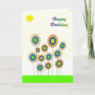 Joyeux anniversaire, une carte de fleurs heureuses