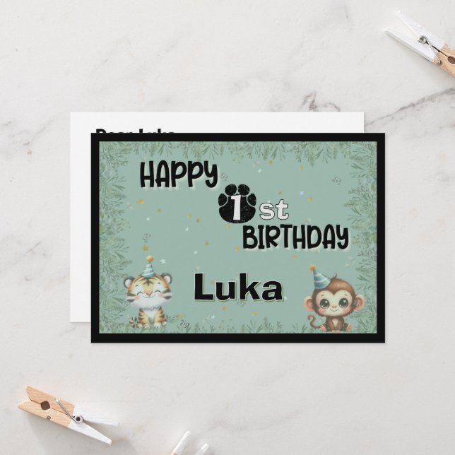 Joyeux Anniversaire Vert 1er Safari sauvage (Devant/Arrière en situation)