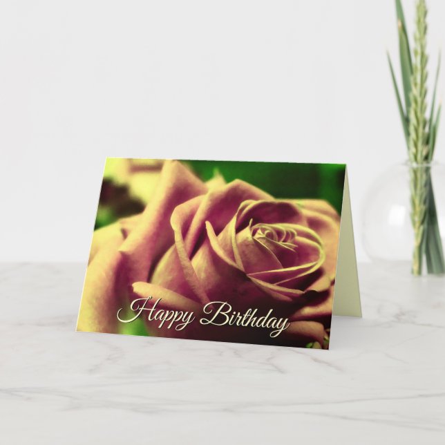 Joyeux Anniversaire Vintage Rose Carte Flower (Devant)