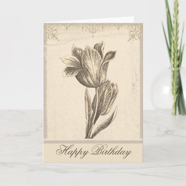joyeux anniversaire vintage tulip élégante carte d (Devant)