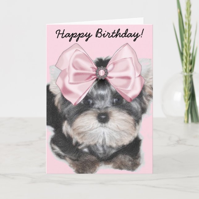 Joyeux anniversaire Yorkie chiot carte de voeux (Devant)