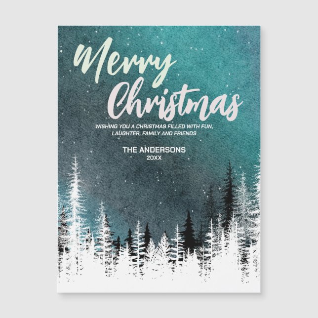 Joyeux arbre de Noël hiver Forêt de nuit Vacances (Devant)