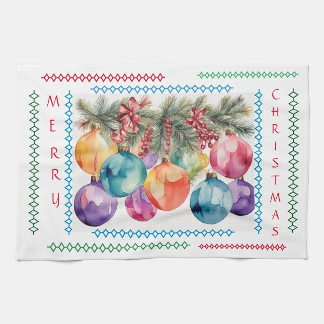 Joyeux Arbre de Noël Ornements Serviette de cuisin (Horizontal)