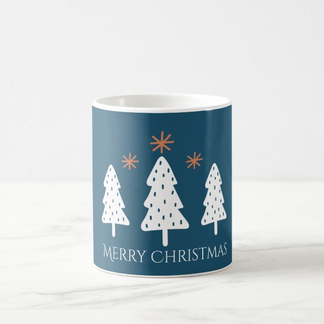 Joyeux arbres de Noël et étoiles Mug bleu (Centre)