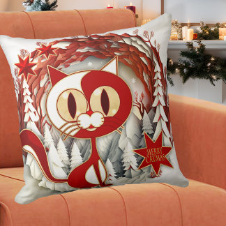 Joyeux Artiste Catmas Kitty Coussin de Noël