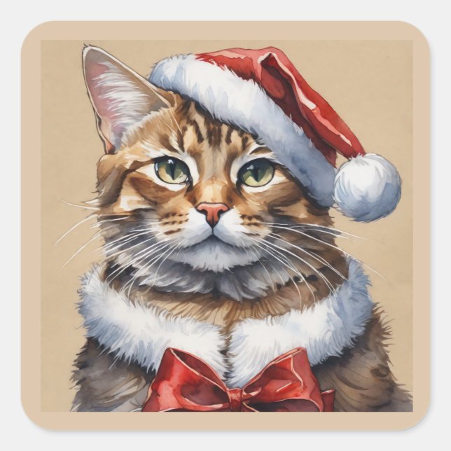 Joyeux autocollant de chat de Noël (Devant)