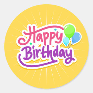 Joyeux autocollants d'anniversaire en jaune