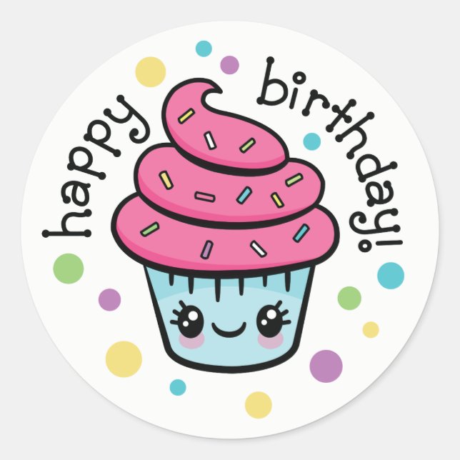Joyeux autocollants de Cupcake anniversaire (Devant)
