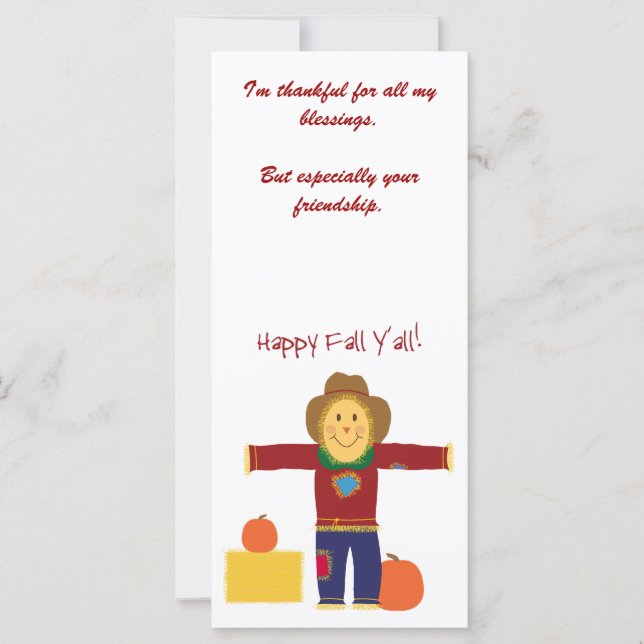 Joyeux automne Y'all : Carecrow Thanksgiving carte (Devant)