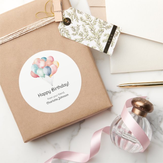 Joyeux Ballons d'anniversaire Stickers cadeau rond (Cadeaux)