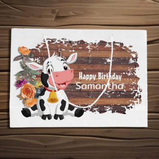 Joyeux Bébé Vache Rustique Gros Sac Cadeau