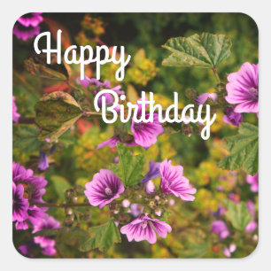 Joyeux BIrthday Zebra Hollyhock Flowers Stickers