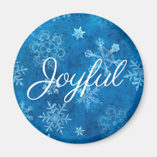 Joyeux Blue Snowflakes Winter Holiday Magnet