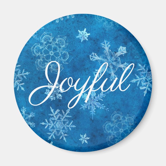 Joyeux Blue Snowflakes Winter Holiday Magnet (Devant)