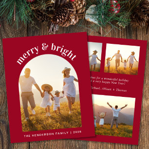 Joyeux Bright Arche Photo Red Christmas Card