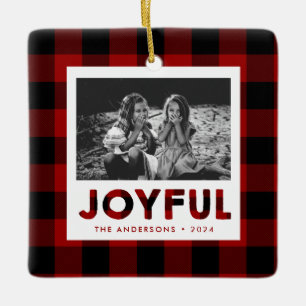 Joyeux Buffle Rouge Plaid en céramique ornement