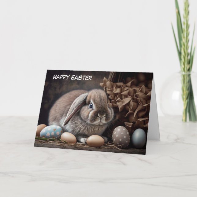 Joyeux Bunny Pâques Carte de vacances pliée (Devant)