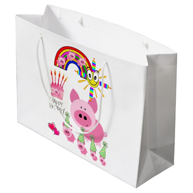 Joyeux Cadeau Anniversaire Sac Cochon Rose (Dos Angle)