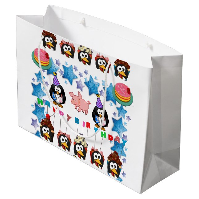 Joyeux cadeau d'anniversaire Pingouin sac cadeau (Dos Angle)