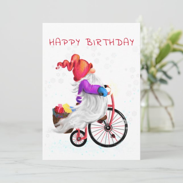 Joyeux cadeau de carte d'anniversaire avec vélo et (Debout devant)