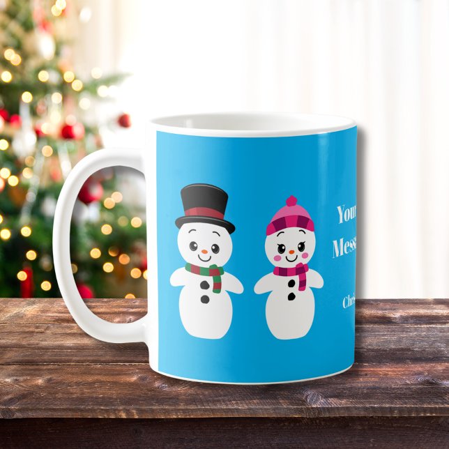 Joyeux café de Noël Mug (Customize this cute Snow Couple with your own text.)