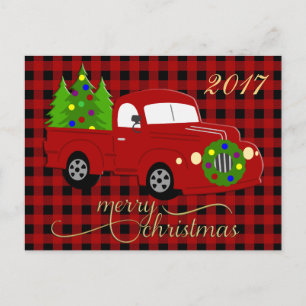 Joyeux Camion de Noël & Arbre Rouge Carte postale