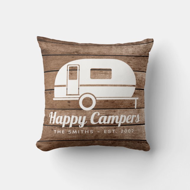 Joyeux Campers Rustic Wood Camping Jetez Oreiller (Recto)
