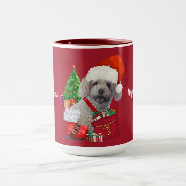Joyeux caniche de Noël Mug café rouge (Centre)