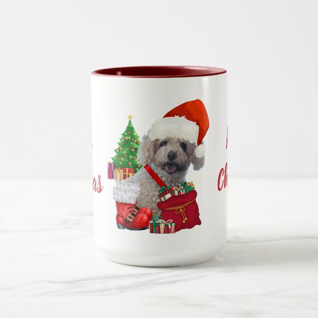 Joyeux caniche de Noël Mug de café rouge et blanc (Centre)