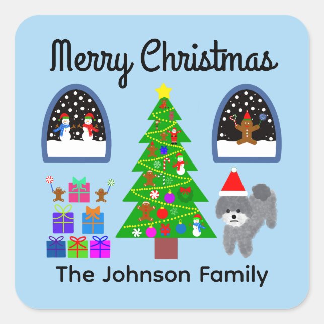 Joyeux caniche gris Noël #4 Stickers (Devant)