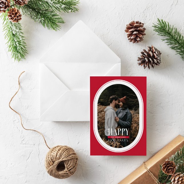 Joyeux Carte photo de cadre rouge ovale (Créateur téléchargé)