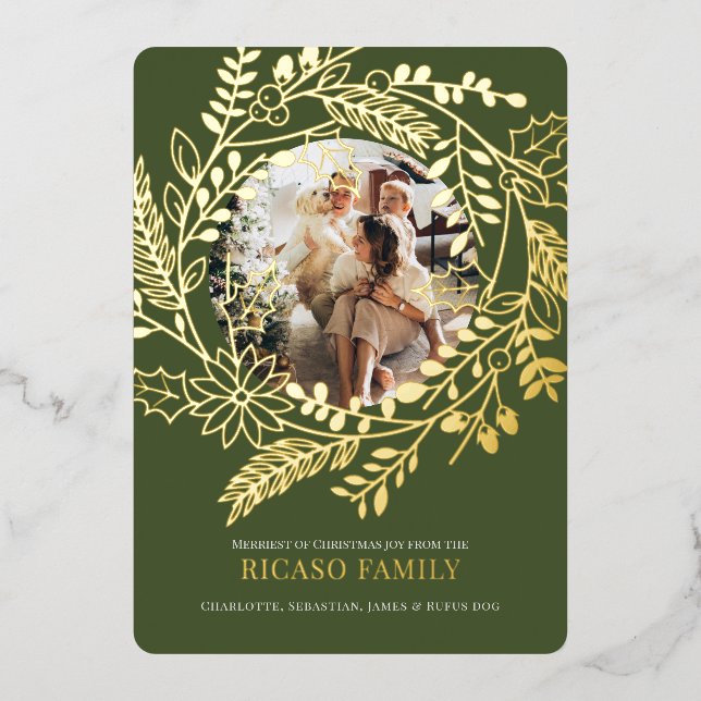 Joyeux Carte photo de couronne de Noël (Recto)