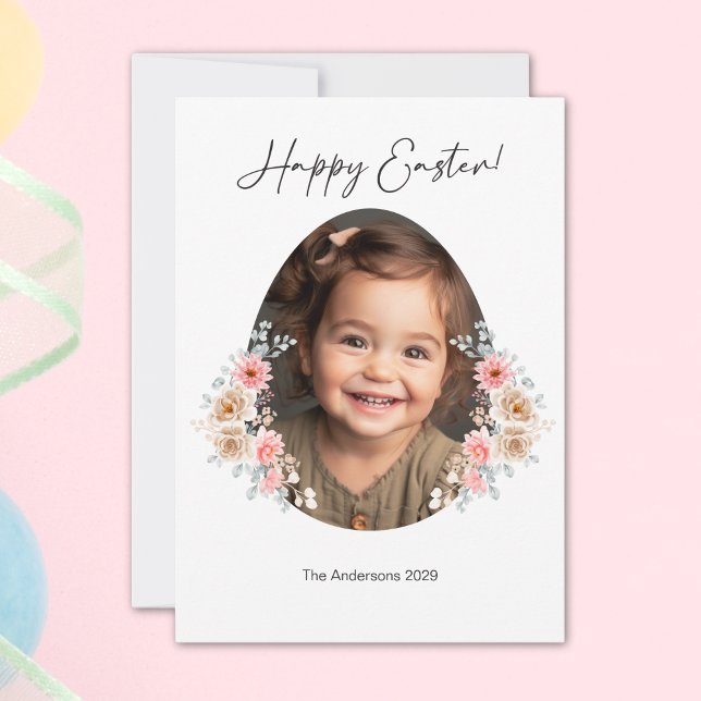 Joyeux Carte photo de Pâques avec cadre d'Oeuf Flo (Happy Easter Photo Card with Floral Egg Frame)