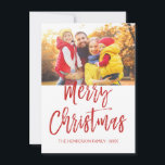 Joyeux Carte photo de script lettres main Noël<br><div class="desc">Joyeux Noël Carte photo de script lettres main. La photo et le texte de ce script de brosse manuscrite peuvent être mis à jour et customisés avec votre photo et votre nom de famille. Cette carte affiche également le nom de famille et une feuille d'or au dos de la carte...</div>