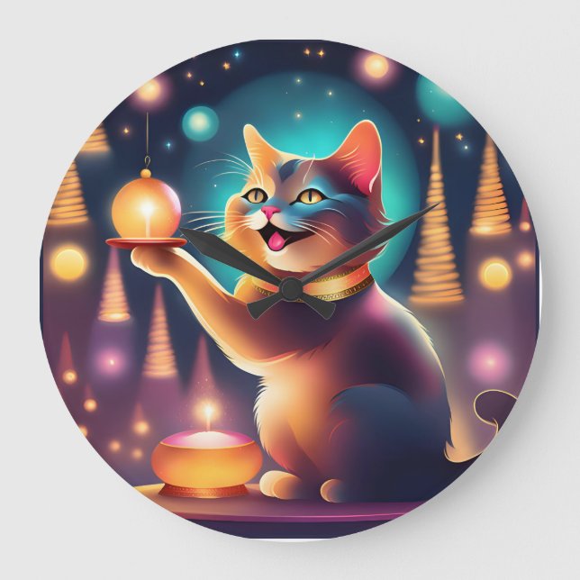 Joyeux chat célébrant Noël, horloge murale (Recto)