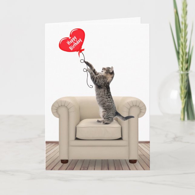 Joyeux Chat D'Anniversaire Avec Carte Balloon Coeu (Devant)