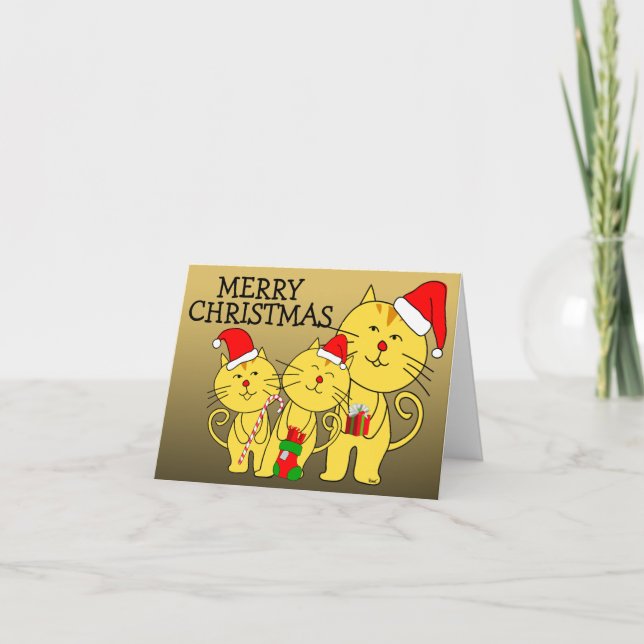 Joyeux chat de famille de carte de Noël (Devant)