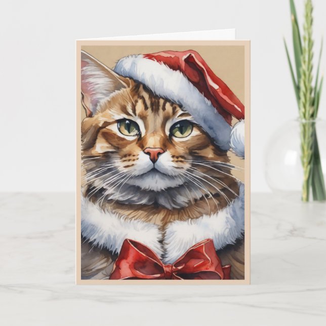 Joyeux chat de Noël Plier Carte de vacances (Devant)