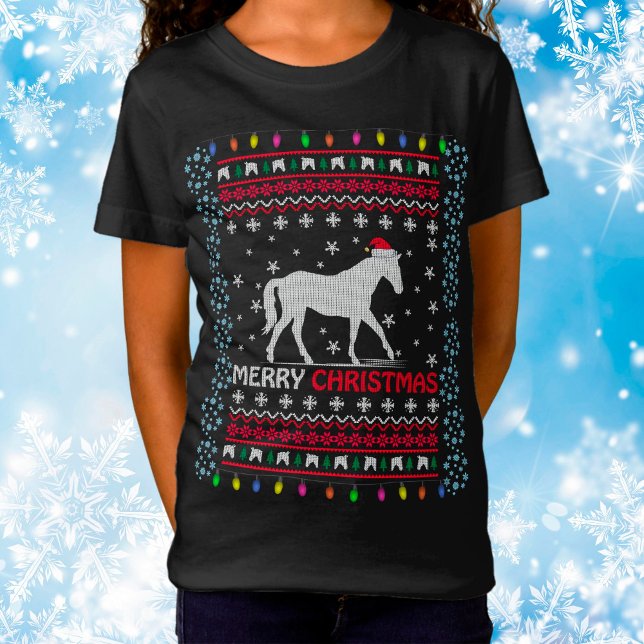 Joyeux Cheval de Noël avec T-Shirt de Santa Hat (Créateur téléchargé)